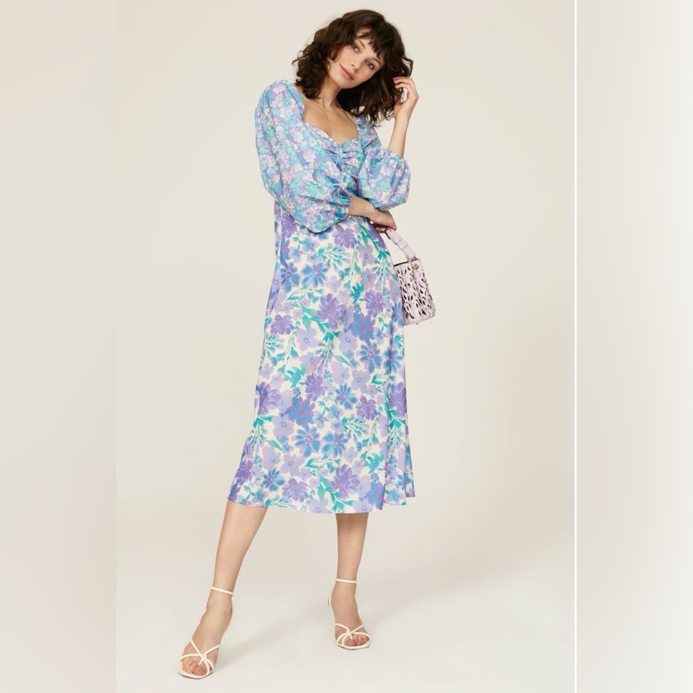 LouNa Floral Midi Slip Dress in Lavender & Aqua